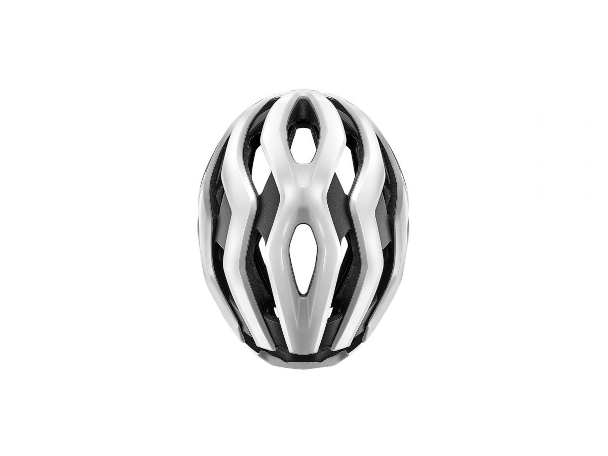a silver and black bicycle helmet