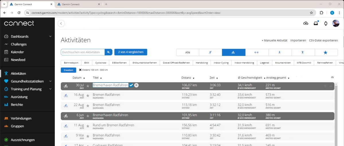 Strave zu Garmin importieren
