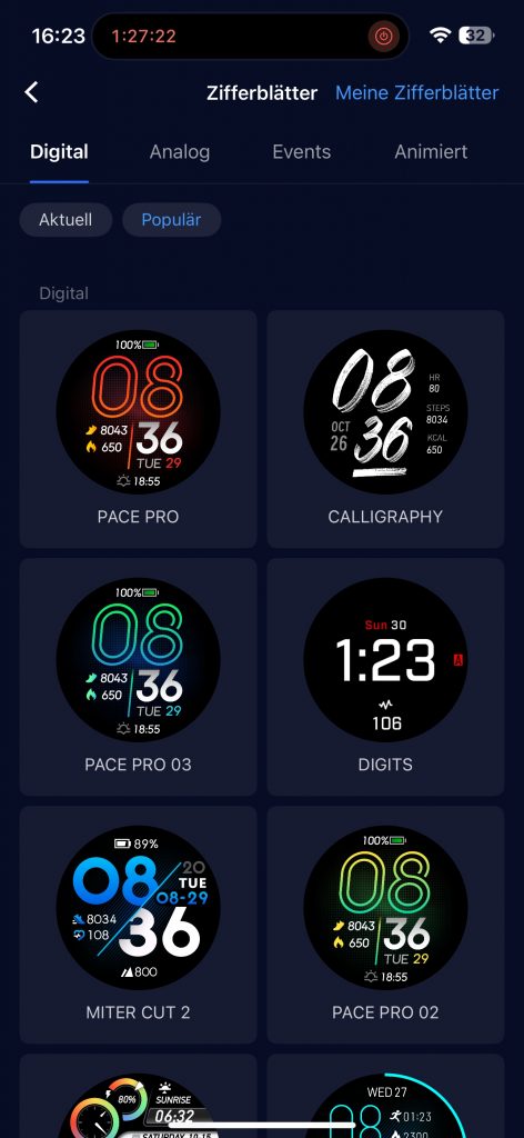 Coros Pace Pro Zifferblätter